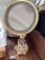 Gold Tone Magnified Makeup Mirror with Glass Center