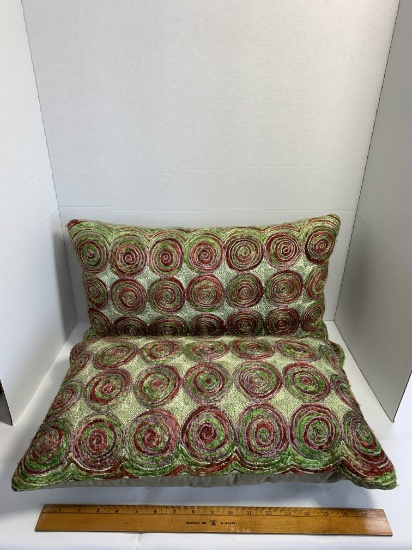 Pair of Pier 1 Green and Red Decorative Pillows