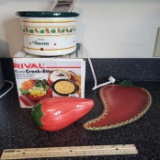 Have a Fiesta Set - Small Crock For Dips, Glass Pepper Board, Salsa Bowl