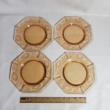 Set of 4 Vintage Etched Amber Glass Dessert Plates