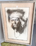 1978 Native American Print Signed by John Perry in Wooden Frame