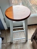 Wooden Bar Stool with Natural Wood Seat & White Base