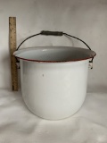 White With Red Trim Thin Enamel Chamber Pot