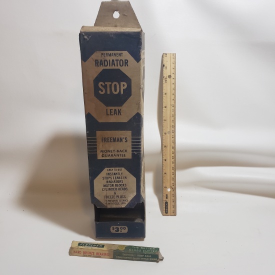 Vintage Retail Display of Radiator Stop Leak and Glass Cutter