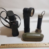 Vintage Lot - Sears Binoculars, Eye Glass Case and 2 Flashlights