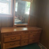 Vintage Solid Wood Dresser with Mirror For Refinishing