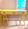 Mid-Century Color Mate Banana Yellow Campaign Desk with Saw Horse Style Legs Brass Handles & Accent