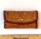 Vintage Hand Tooled Leather Change Purse with Coins Slots & Various Wheat Pennies