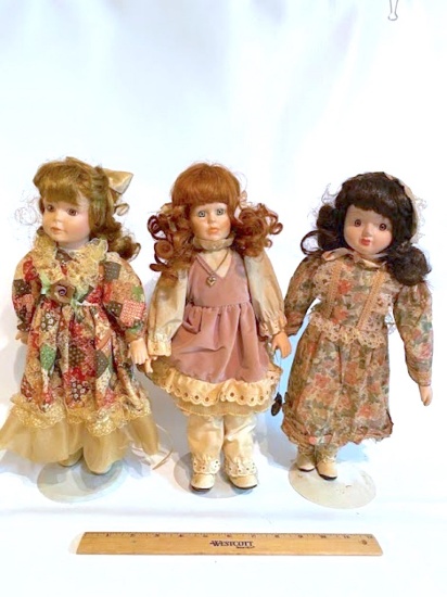 Early Lot of Porcelain Dolls on Stands