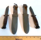 Vintage Lot of United States Navy Mark 1 & Camillus N.Y. Survival Knives with Scabbords