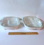 Vintage Pair of White & Cornflower Blue Corning Ware Casserole Dishes with Lids