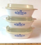 Vintage Lot of 3 Cornflower Blue Corning Ware Mini Casserole Dishes with Lids