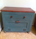 Vintage Side Table with Drawer & Lower Drop Down Cabinet on Casters