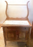 Antique Oak Wash Stand with Piece of Marble on Top