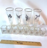 Set of Vintage Federal Game Birds Stemware & 8 pc Jack Daniels Whiskey Shot Glasses