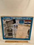 Vintage Kids 4 Turret 4 Way Microscope Set with Light in Box