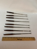 Vintage Lot 8 Mid Century Cocktail Fondue Forks Stainless Steel with Wood Handles