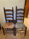 Pair of Ladder Back Chairs with Rush Seats