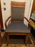 Pair of Navy & Beige Striped Upholstered Wooden Chairs