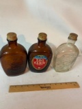 Vintage Lot of 3 Glass Log Cabins Syrup Bottles