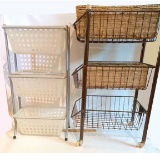 Pair of 3-Tier Storage Carts with Baskets and Containers