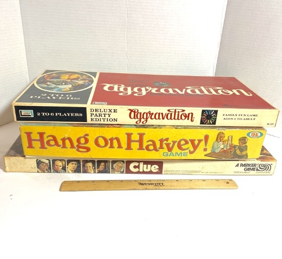 1969 & 1972 Lot of Games - Clue, Hang On Harvey, Aggravation