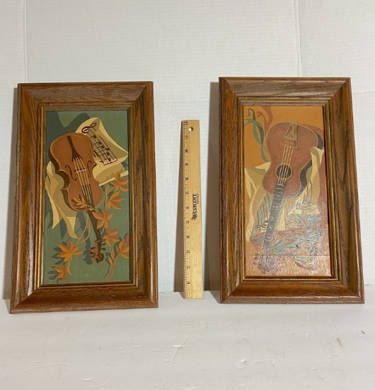 Pair of Original Paintings on Wood in Wooden Frames