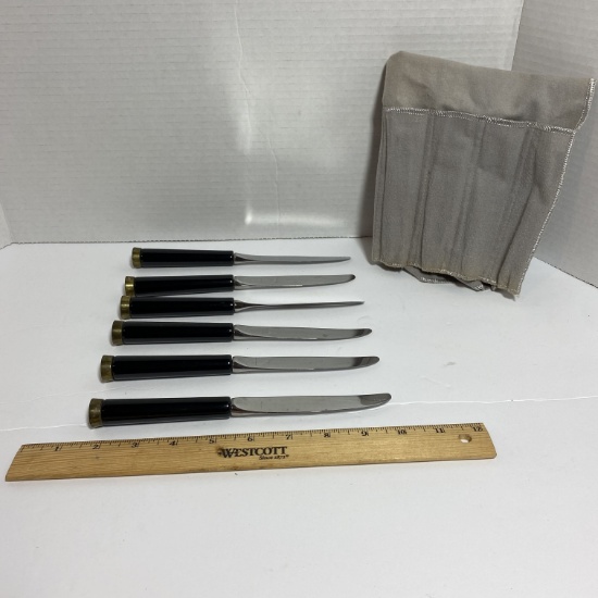 Set of 6 Stainless Steel Kitchen Knives with Storage Pouch