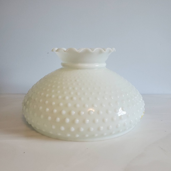 Milk Glass Hobnail Glass Shade with Crimp Top and 11.5” Fitter