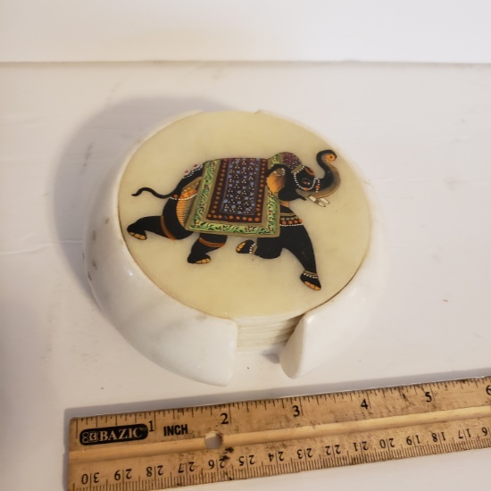 Vintage Marble Painted Elephant Coaster Set