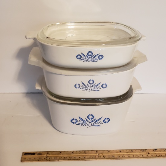 Lot of 3 Corning Ware Blue Cornflower Casserole Dishes