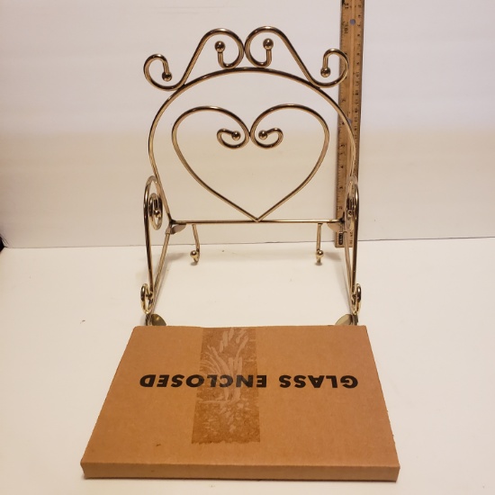 New in Box Gold Tone Wall Rack with Glass Shelf and Towel Hooks