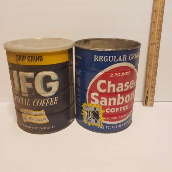 Lot of 2 Vintage Metal Coffee Cans