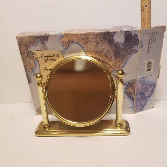 New in Box Kimball & Young Twin Post Brass Mirror