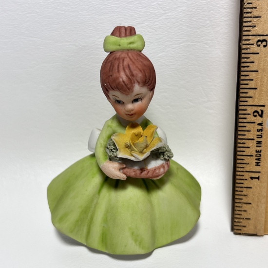 Porcelain Napcoware Girl in Green Dress Figurine