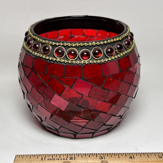 Red Glass Candle Holder