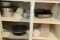 Cabinet Lot of Pots, Metal Collander, Stainless Steel Bowl & More