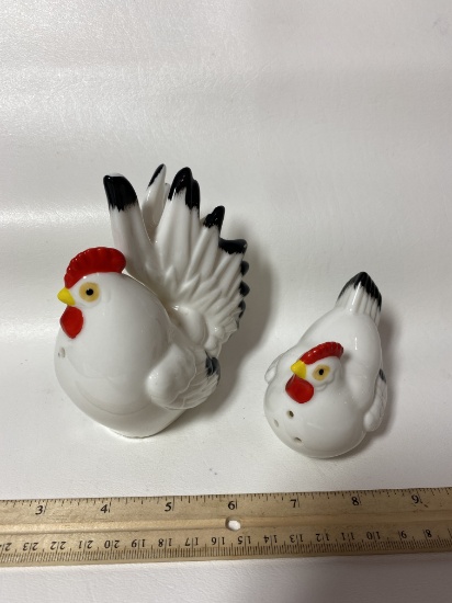 Ceramic Black and White Rooster and Hen Salt & Pepper Shakers