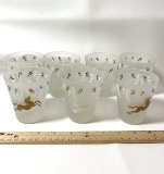 Mid-Century Set of 7 Frosted Horse Barware Glasses