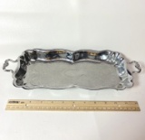 Double Handled Etched Silver Plate Bread Tray