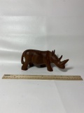 African Hand Carved Wooden Rhino