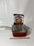 Red Copper Square Pan with Recipe Guide, Lid & Accessories