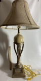 Gold Tone Lamp with Marble Look Base & Ivory Globe Center
