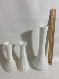 Vintage Lot of 3 Milk Glass Vases