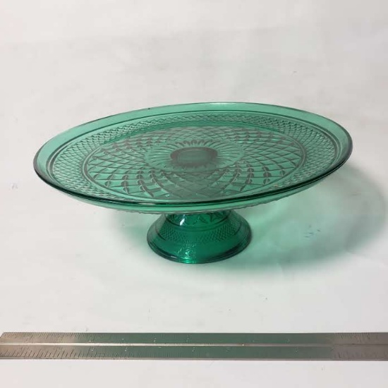 Vintage Anchor Hocking Emerald Green Wexford Glass Cake Plate