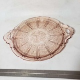 Jeanette Pink Depression Glass Cherry Blossom 2 Handled Tray