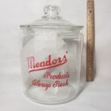 Vintage Meadors Glass Jar with Lid