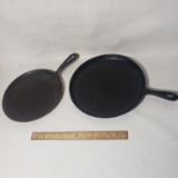 Lot of 2 Round Cast Iron Griddles with Heat Rings