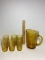 Vintage Set of Tumblers and Pitcher Set Amber Colored