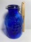 Cobalt Blue Glass Wire Bail Canister Cookie Jar Embossed Fruit